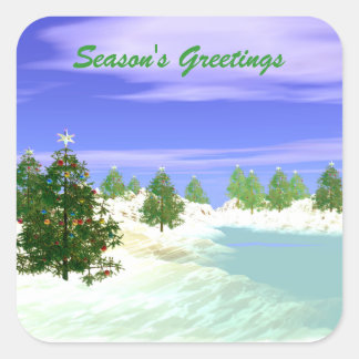 Landschaftliche Weihnachten Quadratischer Aufkleber