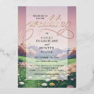 Landschaftliche Wildblumen Hochzeit Folieneinladung