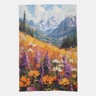 Landschaftliche Wildblumen und Berge Kunst und Kul Geschirrtuch