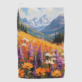 Landschaftliche Wildblumen und Berge Kunst und Kul Golfhandtuch