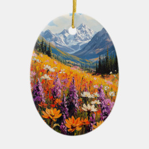 Landschaftliche Wildblumen und Berge Kunst und Kul Keramik Ornament