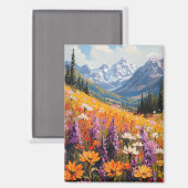 Landschaftliche Wildblumen und Berge Kunst und Kul Magnet (Vorderseite/Rückseite)
