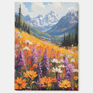Landschaftliche Wildblumen und Berge Kunst und Kul Magnet