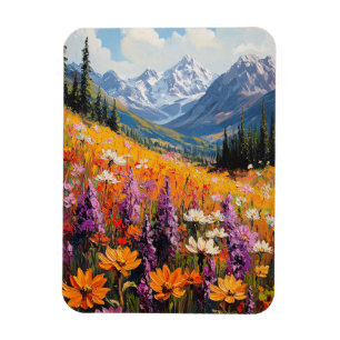 Landschaftliche Wildblumen und Berge Kunst und Kul Magnet