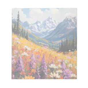 Landschaftliche Wildblumen und Berge Kunst und Kul Notizblock