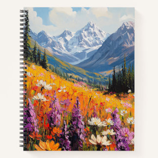 Landschaftliche Wildblumen und Berge Kunst und Kul Notizblock