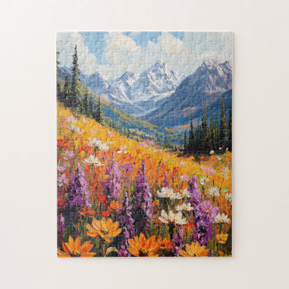 Landschaftliche Wildblumen und Berge Kunst und Kul Puzzle