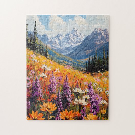 Landschaftliche Wildblumen und Berge Kunst und Kul Puzzle (Vertikal)