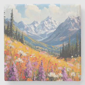 Landschaftliche Wildblumen und Berge Kunst und Kul Steinuntersetzer
