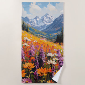 Landschaftliche Wildblumen und Berge Kunst und Kul Strandtuch