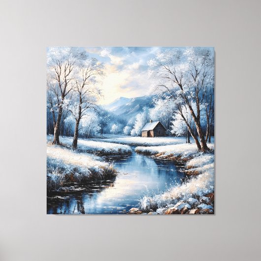 Landschaftliche Winterlandschaft mit Kabine und St Leinwanddruck (Vorderseite)