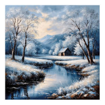 Landschaftliche Winterlandschaft mit Kabine und St