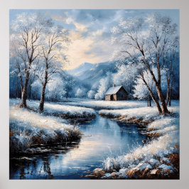 Landschaftliche Winterlandschaft mit Kabine und St Poster