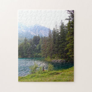 Landschaftlicher Alpenwald und See Puzzle