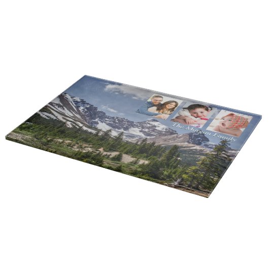 Landschaftlicher Bergwald, Heimwerkername, 3 Foto Schneidebrett (Ecke)