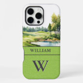 Landschaftlicher Golfplatz-Monogramm-Name iPhone Hülle (Rückseite)