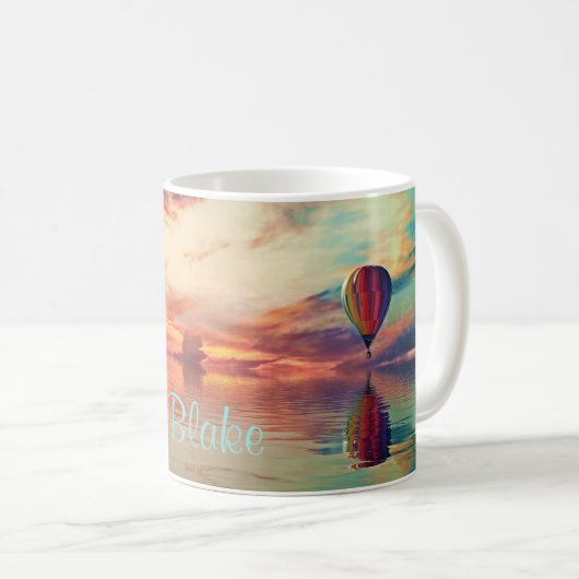 Landschaftlicher Heißluftballon Sonnenaufgang Aqua Kaffeetasse (VorderseiteRechts)