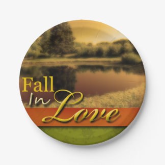 Landschaftlicher Hochzeitsfall in der Liebe Herbst Pappteller