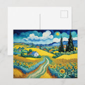 Landschaftlicher Landweg durch Sonnenblumenfelder Feiertagspostkarte (Vorne/Hinten)