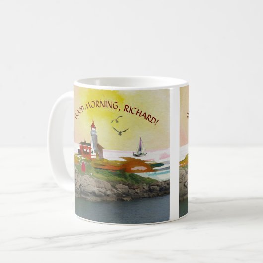 Landschaftlicher Leuchtturm Seascape Name Kaffeetasse (Vorderseite Links)