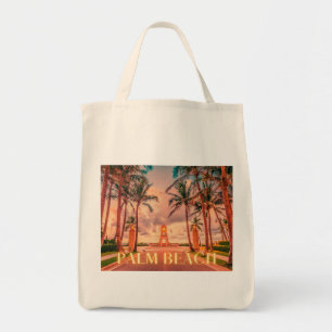 Landschaftlicher Palm Beach Rosa Himmel Tragetasche