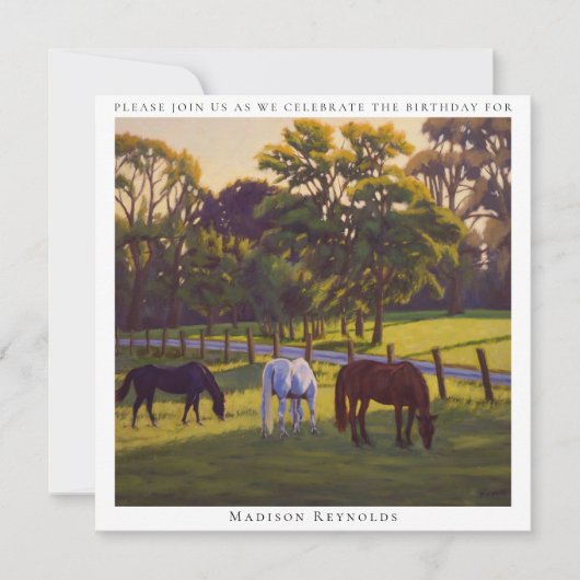 Landschaftlicher Pferdezuchtbetrieb mit Pferdeweid Einladung (Vorderseite)