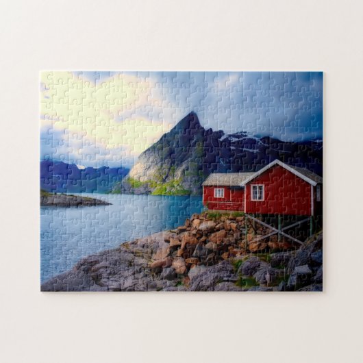 Landschaftlicher See Hütte Fjord Norwegen Reisen A Puzzle (Horizontal)