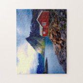 Landschaftlicher See Hütte Fjord Norwegen Reisen A Puzzle (Vertikal)