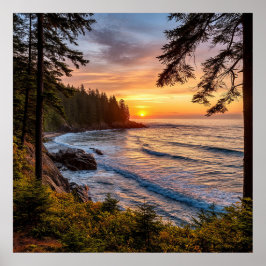 Landschaftlicher Sonnenuntergang an der Küste mit Poster
