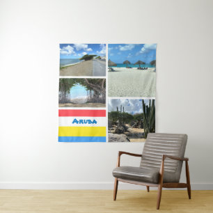 Landschaftlicher Strand und Wüste Aruba Wandteppich