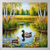 Landschaftlicher Teich mit Enten schwimmen Poster (Vorne)