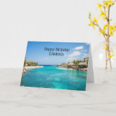 Landschaftlicher tropischer Strand mit Foto aus St Karte (Gelbe Blume)