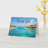 Landschaftlicher tropischer Strand mit Foto aus St Karte (Gelbe Blume)