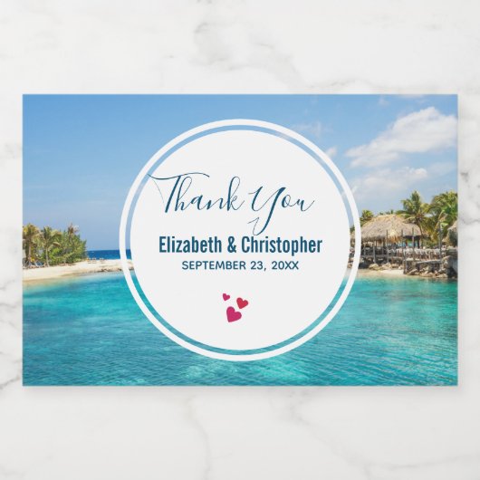 Landschaftlicher tropischer Strand mit Foto aus St Lebensmitteletikett (Einzelnes Label)