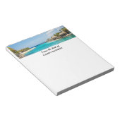 Landschaftlicher tropischer Strand mit Foto aus St Notizblock (angewinkelt)