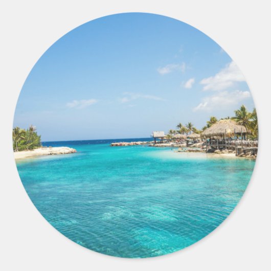 Landschaftlicher tropischer Strand mit Foto aus St Runder Aufkleber (Vorderseite)