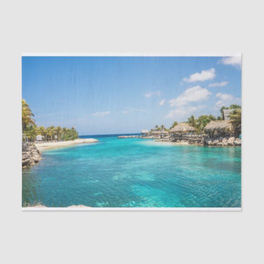 Landschaftlicher tropischer Strand mit Foto aus St Seidenpapier (Vorderseite)