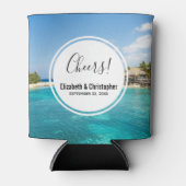 Landschaftlicher tropischer Strand mit strohgedeck Dosenkühler (Vorderseite)