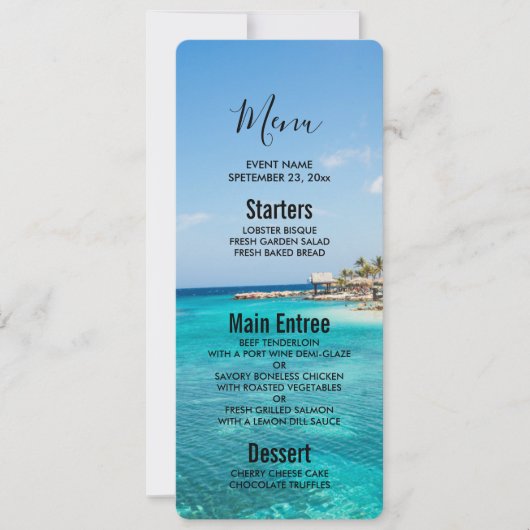 Landschaftlicher tropischer Strand mit strohgedeck Einladung (Vorderseite)