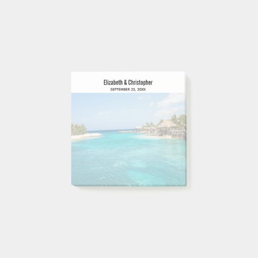 Landschaftlicher tropischer Strand mit strohgedeck Post-it Klebezettel (Vorderseite)