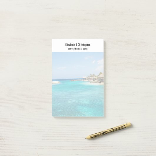 Landschaftlicher tropischer Strand mit strohgedeck Post-it Klebezettel (Auf Schreibtisch)