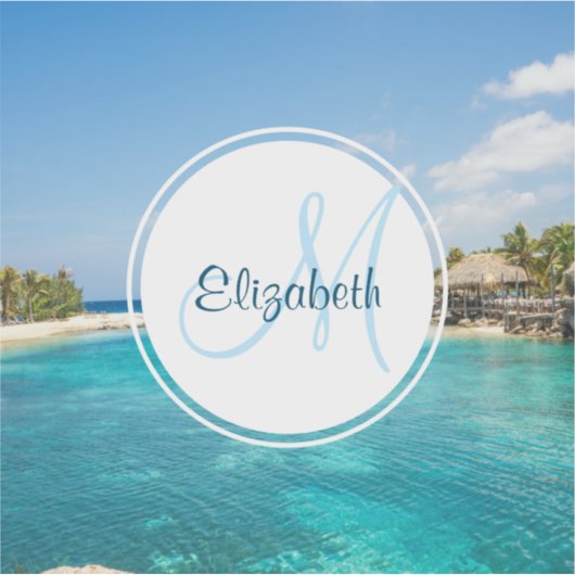 Landschaftlicher tropischer Strand mit Strohhütten Aufkleber (Vorderseite)