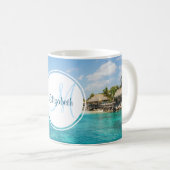 Landschaftlicher tropischer Strand mit Strohhütten Kaffeetasse (VorderseiteRechts)