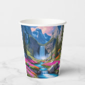 Landschaftlicher Wasserfall und Bergwelt Landschaf Pappbecher (Rückseite)
