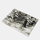 Landschaftlicher Winter Woods Snowy Evergreens Wil Fußmatte (Schrägansicht)