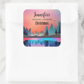 Landschaftlicher Wintersee mit Cerle Candle Biz Quadratischer Aufkleber (Tasche)