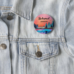 Landschaftlicher Wintersee mit Deer Bridesmaid Button