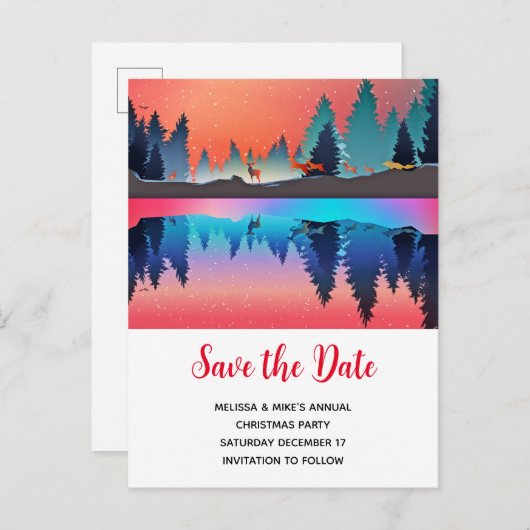 Landschaftlicher Wintersee mit Dei Xmas Save the D Einladungspostkarte (Vorne/Hinten)