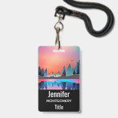 Landschaftlicher Wintersee mit Hirsch Ausweis (Vorderseite mit Lanyard)