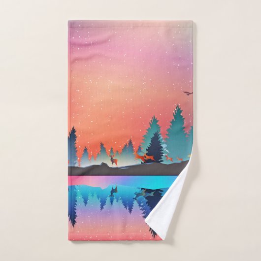 Landschaftlicher Wintersee mit Hirsch Badhandtuch Set (Handtuch)